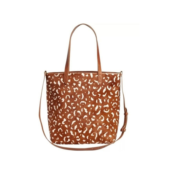 Madewell Transport Tote Animal Print Calf Hair Leather Bag Tan Camel & Ivory - Picture 1 of 16